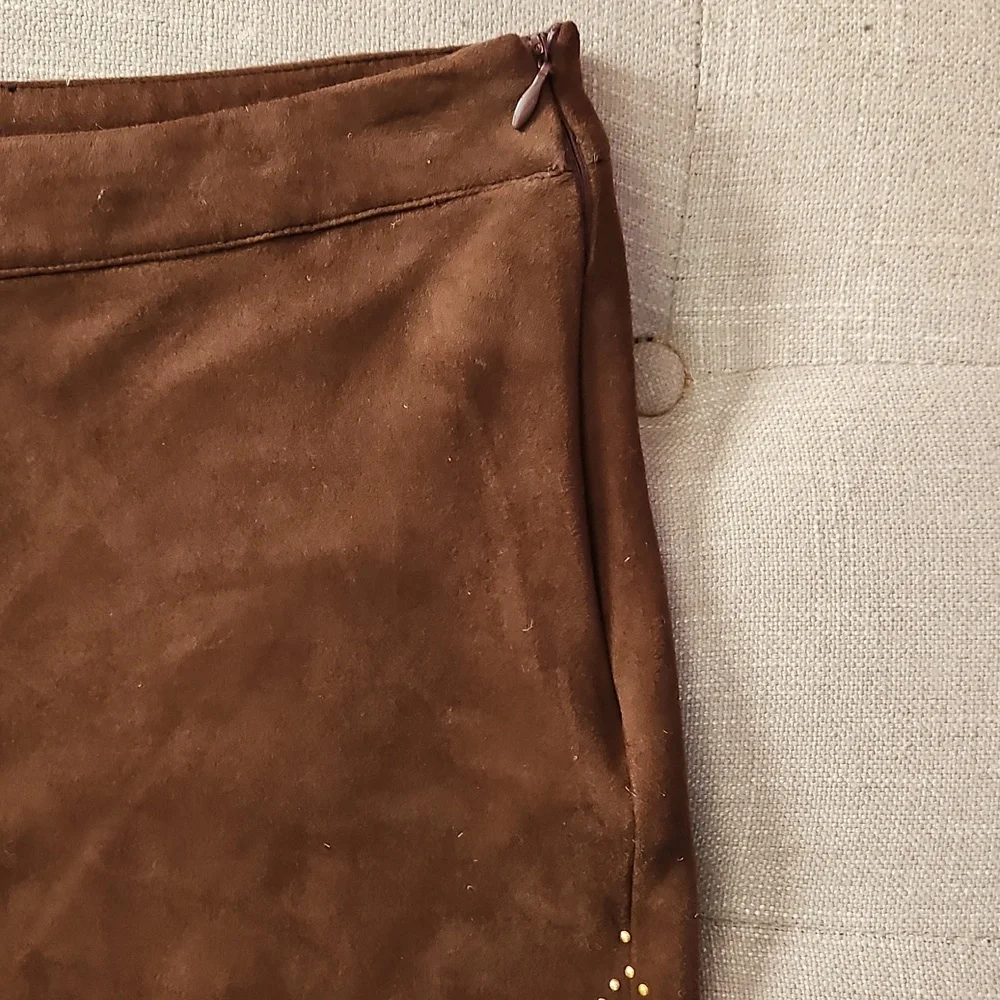 Tesoro Moda Brown Workout Yoga Atheleisure Boho Chic Faux Suede Embellished Sz S